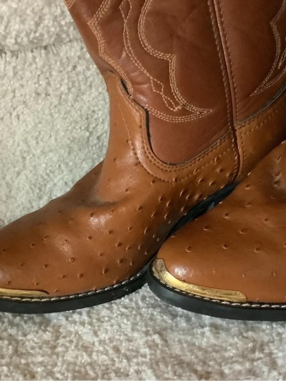 Vintage 1998 Durango Youth Cowboy Boots Tan Western Ostrich Print Size 1.5
